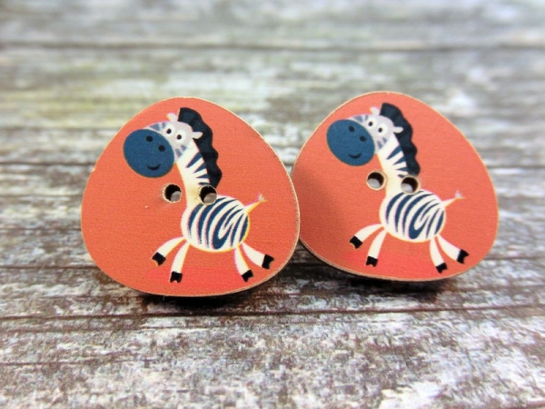 Zebra Holz Knopf Ohrstecker Zoo Tier animal